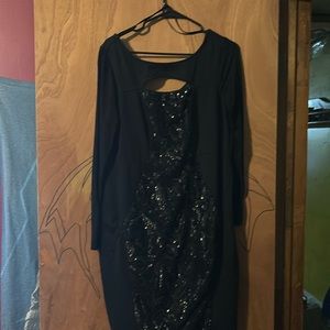 Lane Bryant Long Sleeve Dress Front Cutout Sequins Front Formal Black Size 14